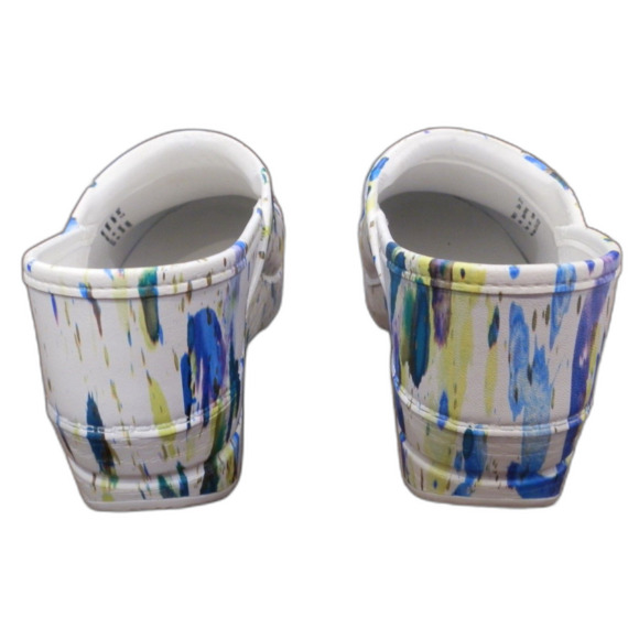 Dansko White Paint Splash Leather Clogs Shoes Women's Size 37 New Without Box - Picture 2 of 3